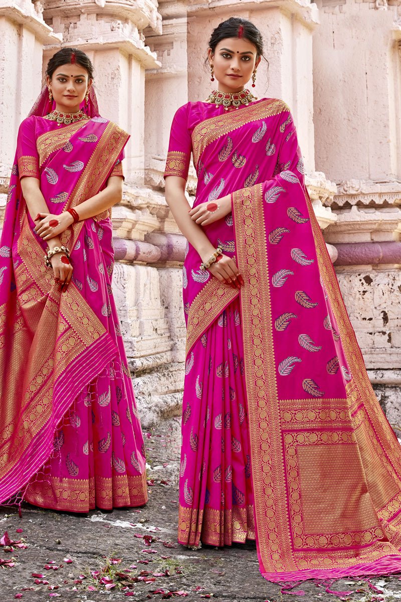 Rani Color Fancy Art Silk Fabric Weaving Work Saree