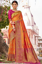Load image into Gallery viewer, Function Wear Art Silk Fabric Orange Color Fancy Weaving Work Saree
