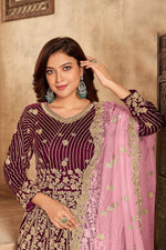 Load image into Gallery viewer, Function Wear Embroidered Velvet Fabric Radiant Purple Color Anarkali Suit
