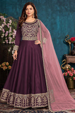 Load image into Gallery viewer, Art Sirk Fabric Purple Color Sangeet Wear Embroidered Anarkali Suit With Net Dupatta
