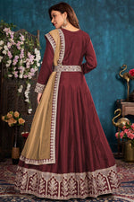Load image into Gallery viewer, Art Sirk Fabric Sangeet Wear Maroon Color Embroidered Anarkali Suit
