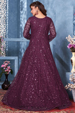 Load image into Gallery viewer, Net Fabric Function Wear Purple Color Embroidered Anarkali Dresses
