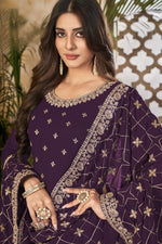 Load image into Gallery viewer, Georgette Fabric Enthralling Purple Color Anarkali Suit With Embroidered Work
