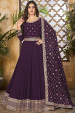 Load image into Gallery viewer, Georgette Fabric Enthralling Purple Color Anarkali Suit With Embroidered Work
