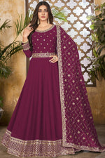 Load image into Gallery viewer, Precious Burgundy Color Georgette Fabric Anarkali Suit With Embroidered Work
