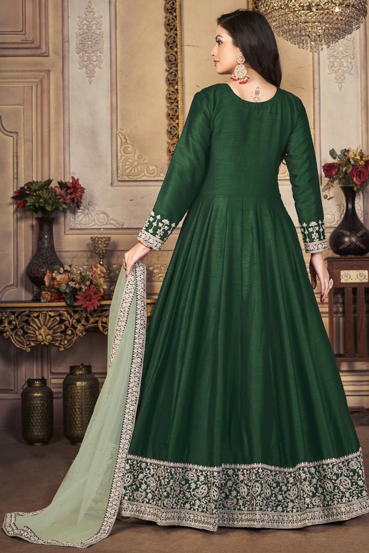 Captivating Green Color Function Wear Anarkali Suit In Art Silk Fabric