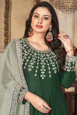 Load image into Gallery viewer, Captivating Green Color Function Wear Anarkali Suit In Art Silk Fabric
