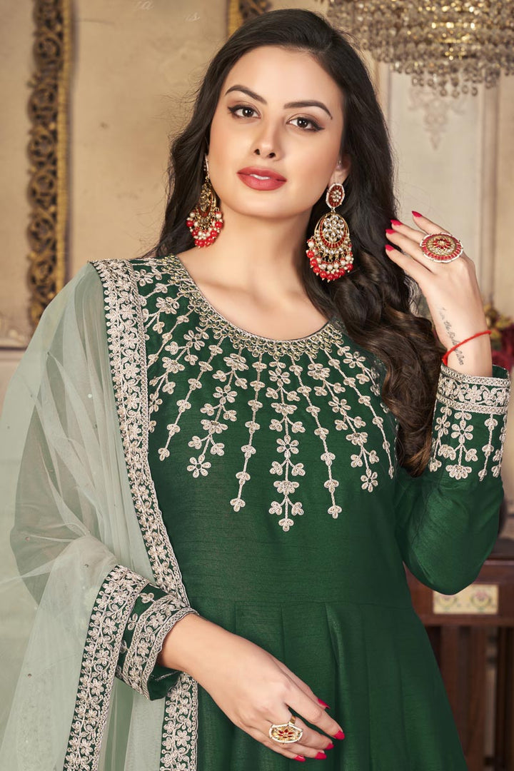 Captivating Green Color Function Wear Anarkali Suit In Art Silk Fabric