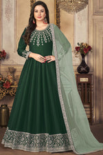 Load image into Gallery viewer, Captivating Green Color Function Wear Anarkali Suit In Art Silk Fabric
