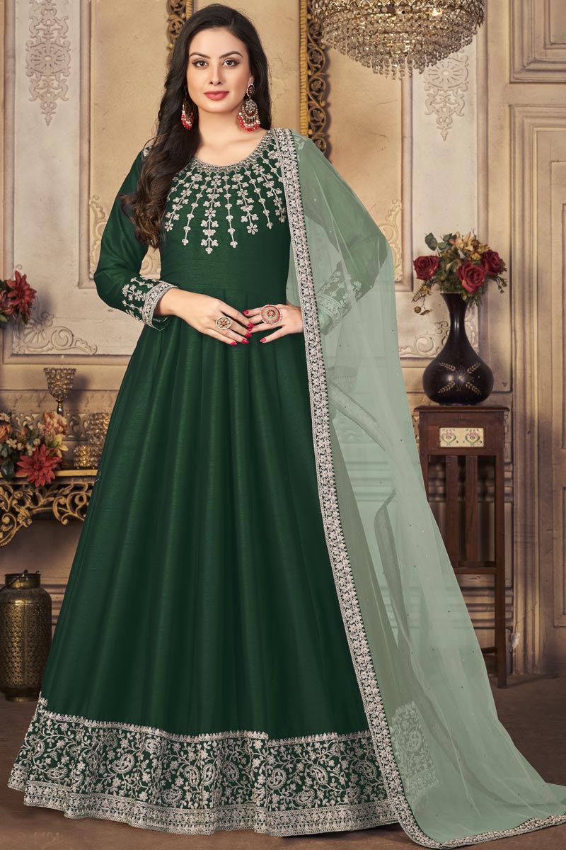 Captivating Green Color Function Wear Anarkali Suit In Art Silk Fabric