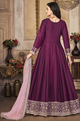 Function Wear Purple Color Elegant Art Silk Fabric Anarkali Suit