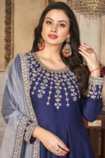 Load image into Gallery viewer, Blue Color Function Wear Inventive Anarkali Suit In Art Silk Fabric
