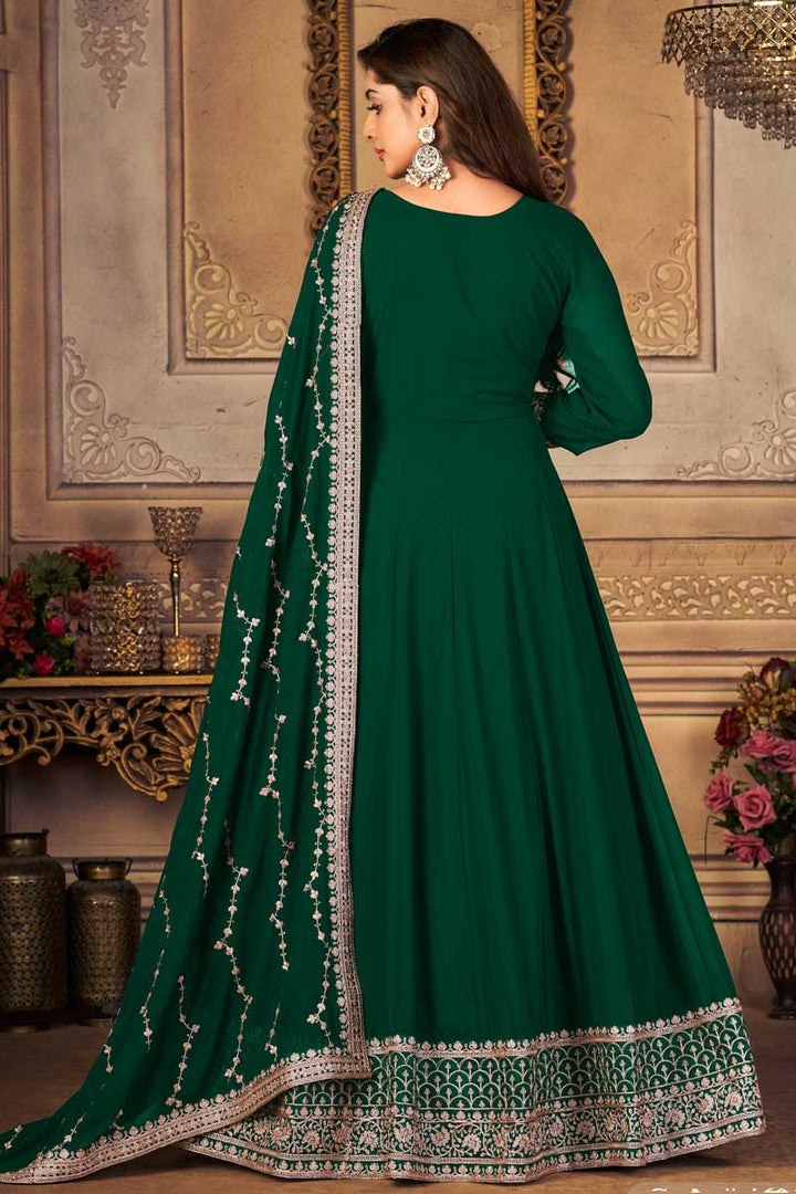 Radiant Dark Green Color Georgette Fabric Embroidered Anarkali Suit