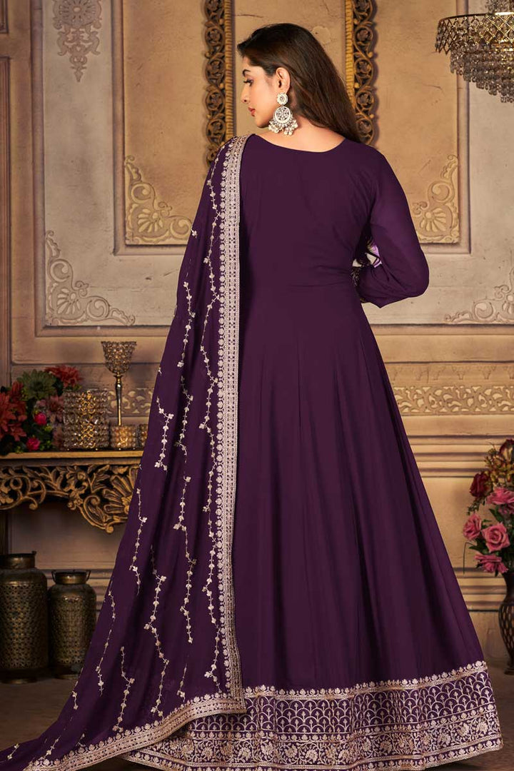 Purple Color Georgette Fabric Attractive Embroidered Anarkali Suit