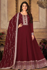 Load image into Gallery viewer, Maroon Color Embellished Embroidered Anarkali Suit In Georgette Fabric
