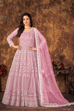 Load image into Gallery viewer, Engaging Pink Color Net Fabric Function Wear Anarkali Suit
