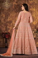 Load image into Gallery viewer, Creative Function Wear Net Fabric Anarkali Suit In Peach Color
