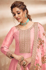 Load image into Gallery viewer, Glamorous Art Silk Fabric Pink Color Sangeet Wear Anarkali Suit
