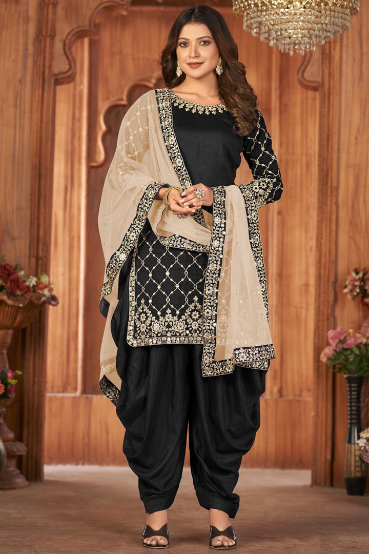 Festive Look Art Silk Fabric Black Color Supreme Patiala Suits