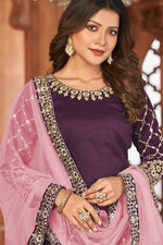 Load image into Gallery viewer, Art Silk Fabric Purple Color Festive Look Alluring Patiala Suits
