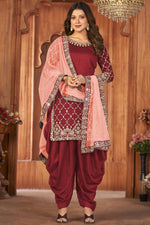 Load image into Gallery viewer, Maroon Color Elegant Art Silk Fabric Festive Look Patiala Suits
