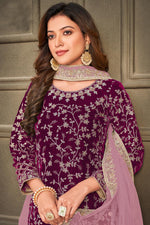 Load image into Gallery viewer, Mesmeric Velvet Fabric Function Wear Palazzo Suit In Purple Color
