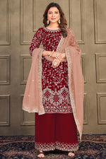Load image into Gallery viewer, Supreme Function Wear Velvet Fabric Maroon Color Palazzo Suit
