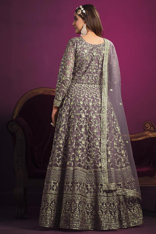 Incredible Net Fabric Lavender Color Embroidered Anarkali Suit