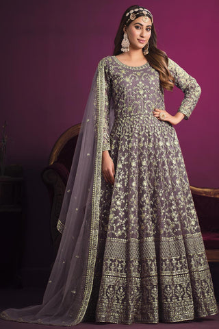 Incredible Net Fabric Lavender Color Embroidered Anarkali Suit