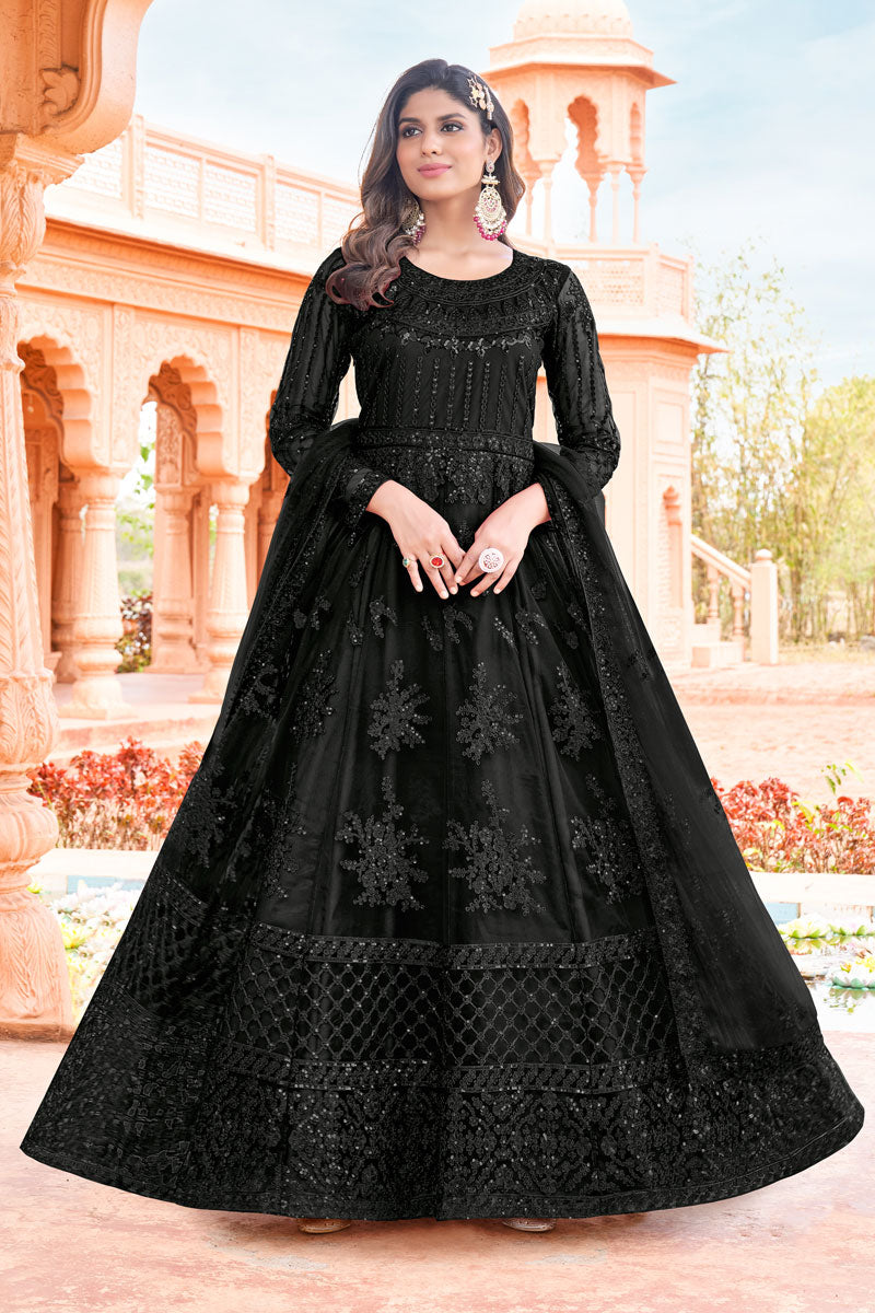 Charming Black Net Embroidered Anarkali Salwar Suit