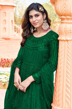 Load image into Gallery viewer, Alluring Net Green Embroidered Anarkali Salwar Suit
