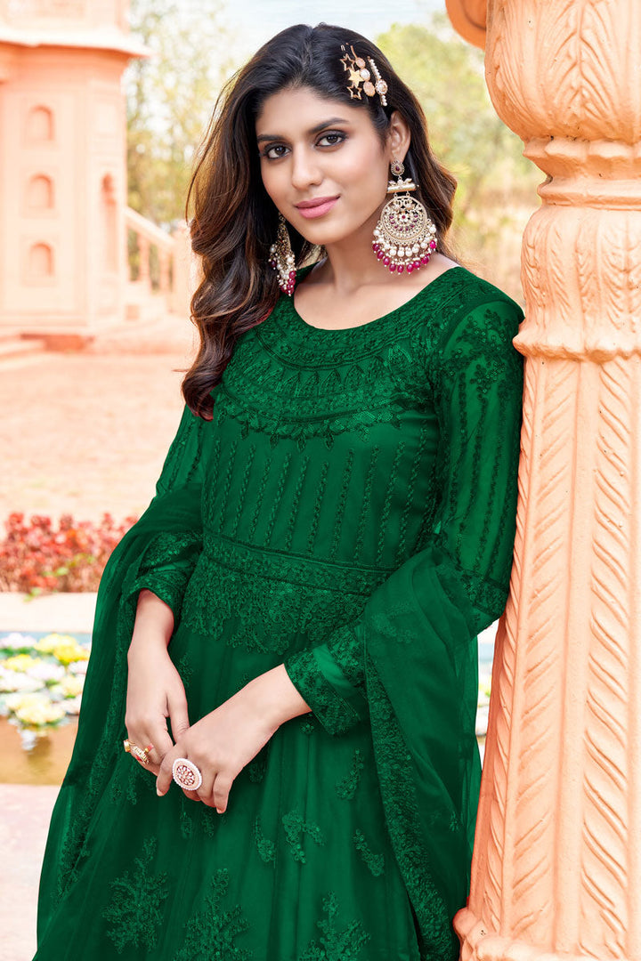 Alluring Net Green Embroidered Anarkali Salwar Suit