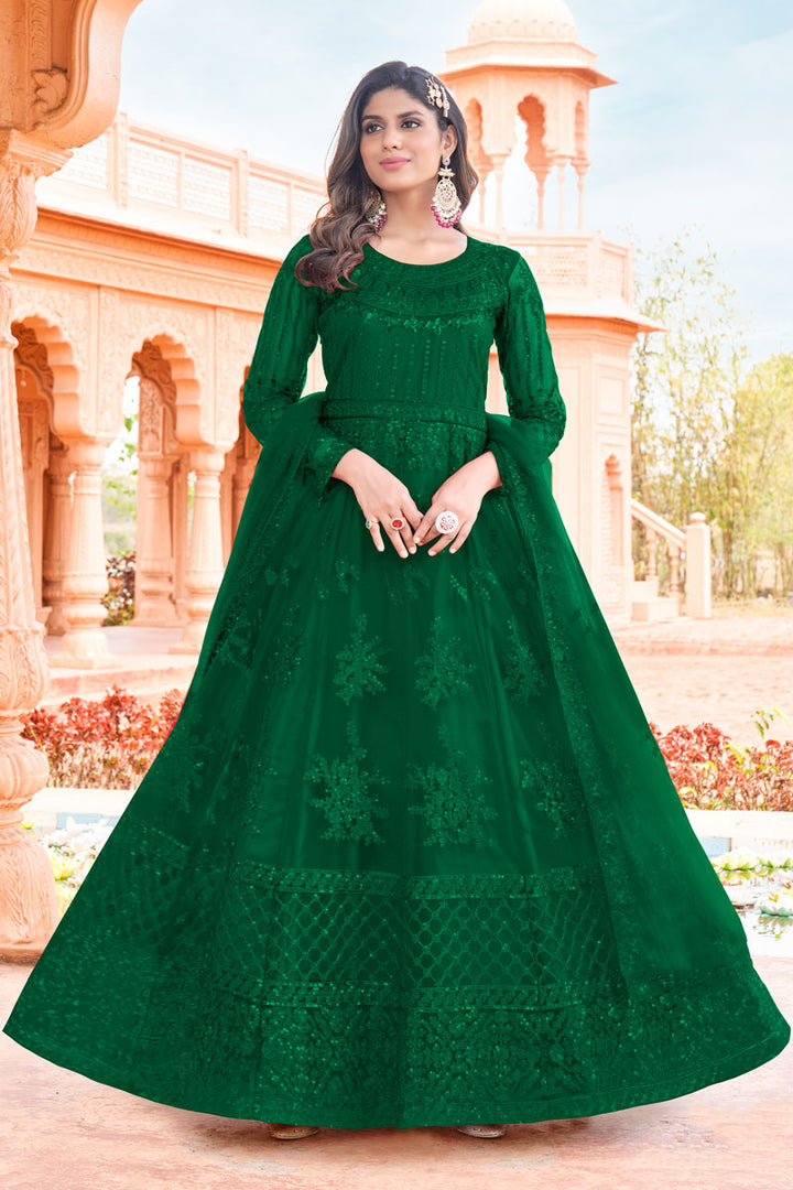 Alluring Net Green Embroidered Anarkali Salwar Suit