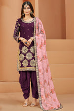 Load image into Gallery viewer, Purple Art Silk Embroidered Mirror Work Patiala Suit Function Wear
