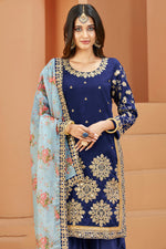 Load image into Gallery viewer, Blue Art Silk Embroidered Mirror Work Patiala Suit Function Wear
