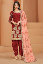 Load image into Gallery viewer, Maroon Art Silk Embroidered Mirror Work Patiala Suit Function Wear

