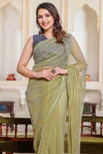 Load image into Gallery viewer, Net Fabric Function Wear Brilliant Saree In Green Color

