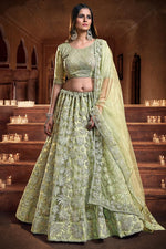 Load image into Gallery viewer, Enriching Sea Green Color Georgette And Net Fabric Sequins Work Reception Wear Lehenga Choli
