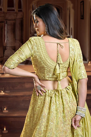 Splendiferous Yellow Georgette And Net Sequins Work Sangeet Wear Lehenga Choli