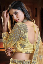 Load image into Gallery viewer, Georgette And Net Fabric Yellow Color Majestic Sequins Work Wedding Wear Lehenga Choli

