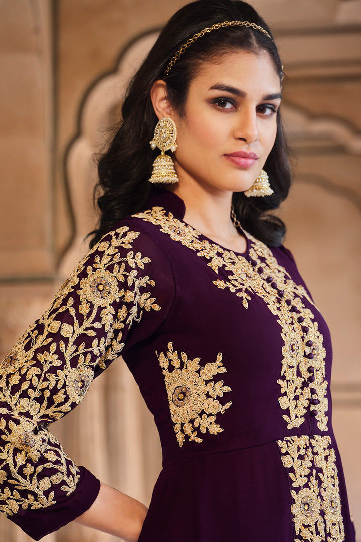 Purple Color Georgette Fabric Function Wear Divine Anarkali Suit