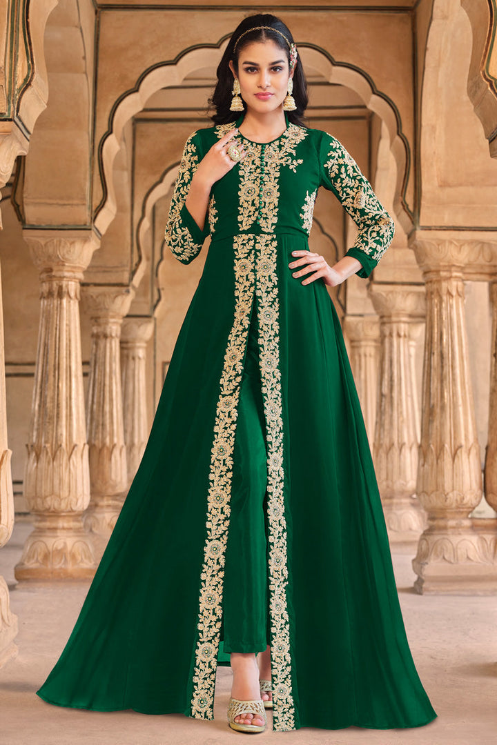 Georgette Fabric Function Wear Stylish Anarkali Suit In Green Color