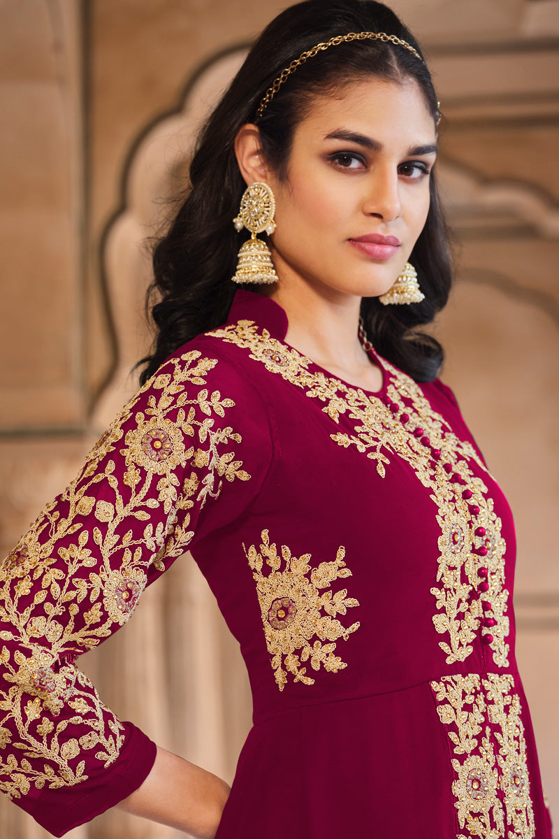 Georgette Fabric Rani Color Function Wear Solid Anarkali Suit