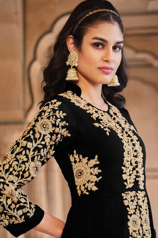 Function Wear Georgette Fabric Radiant Black Color Anarkali Suit