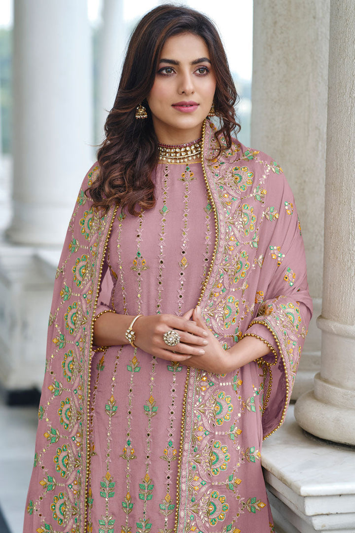 Pink Color Chinon Fabric Function Wear Tempting Palazzo Suit
