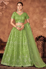 Load image into Gallery viewer, Function Wear Organza Fabric Green Color Supreme Lehenga
