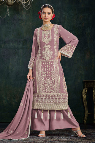 Purple Color Georgette Fabric Fancy Embroidered Function Wear Palazzo Salwar Suit