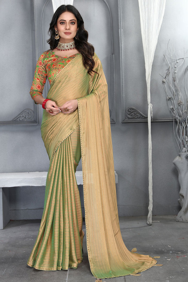 Cream Color Art Silk Fabric Chic Saree With Digital Printed Blouse