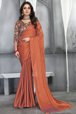 Load image into Gallery viewer, Art Silk Fabric Brilliant Saree With Digital Printed Blouse In Orange Color
