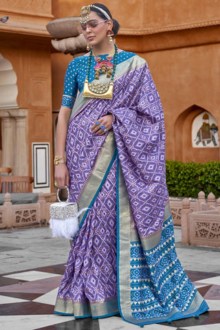 Dazzling Foil Printed Work On Lavender Color Art Silk Saree